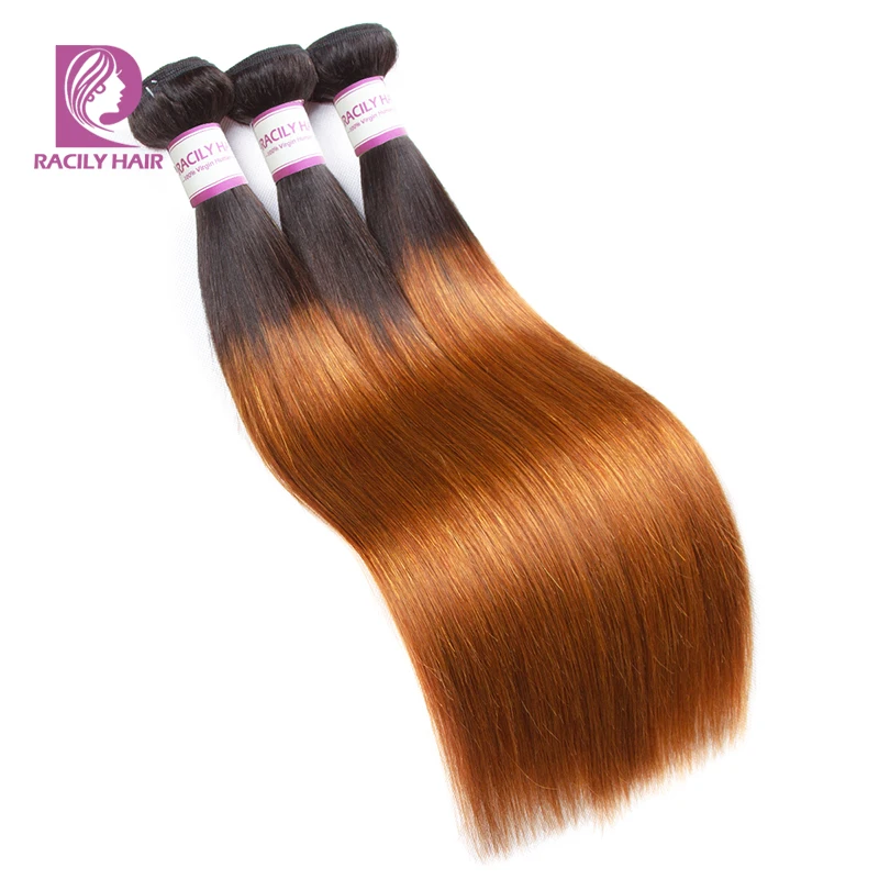 Racily Hair T1B/30, перуанские прямые волосы Remy, человеческие волосы, 3/4 пряди с закрытием, коричневые волосы с эффектом омбре, вплетаемые пряди с закрытием