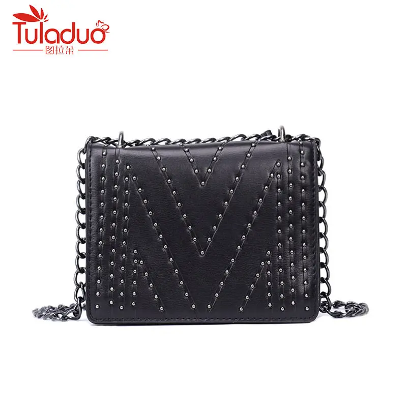 

New Rivets Women Messenger Bags High Quality Female Flap Bags Designer Pu Leather Women Handbag Small Women Chain Crossbody Bags