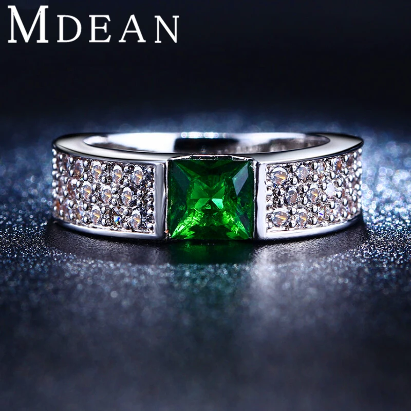 MDEAN Emerald rings for women Green white gold plated women rings CZ Diamond jewelry Engagement wedding fashion bague MSR210