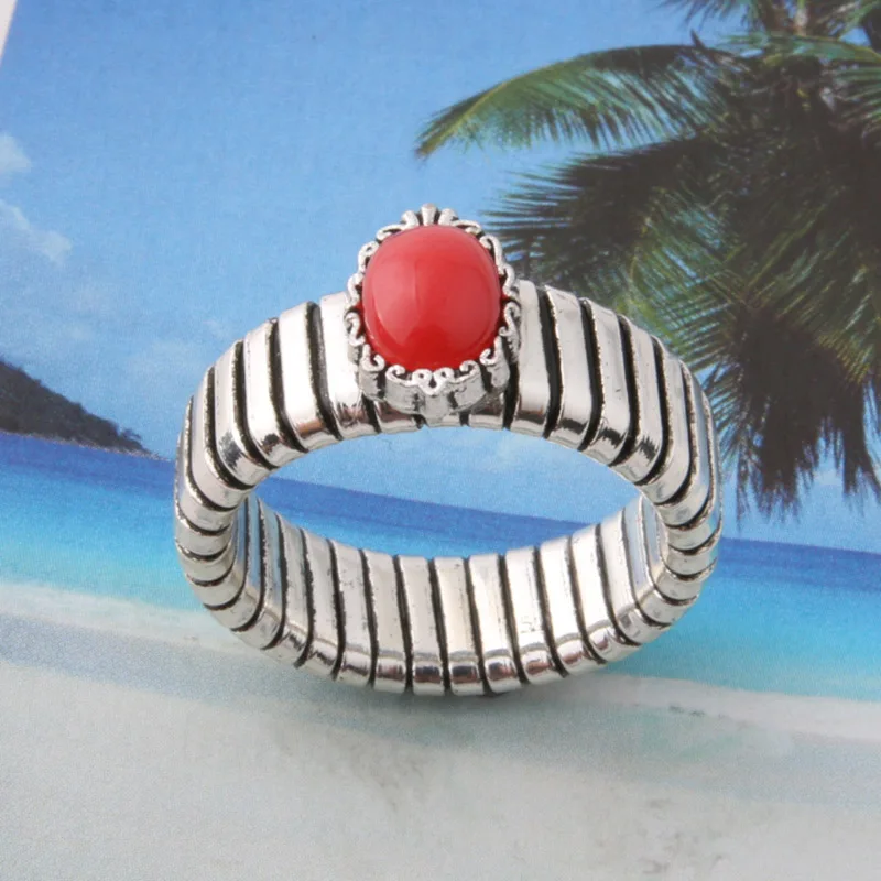 

Spring chain ring Copper Natural stone rings Bohemia de Madera Pulseira Estrela de Cinco Elastic Perles rings for women