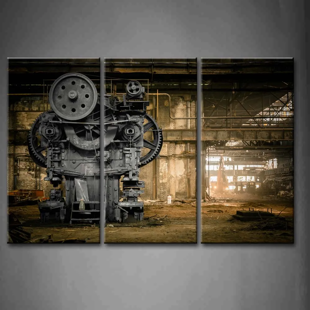 

3 Pics Framed Wall Art Picture Firm Machine Factory Canvas Print Artwork Architecture Poster With Wooden Frame For Decor