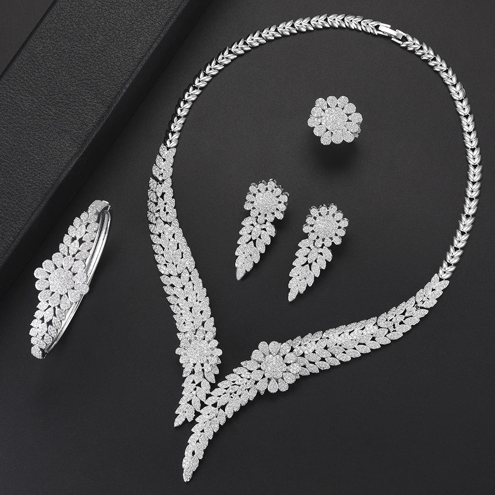 

GODKI Luxury Flower Nigerian Party Jewelry Sets For Women Wedding Cubic Zircon Crystal CZ Dubai Silver Bridal jewelry Sets 2018