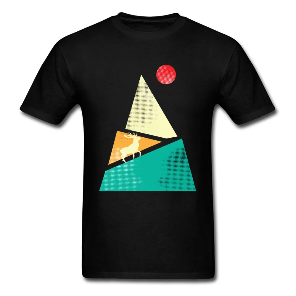 Prevalent deer mountain with red moon 3D Printed Top T-shirts Crewneck Pure Cotton Male Tees Short Sleeve Tops Shirts Summer Fall deer mountain with red moon black