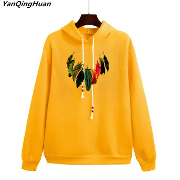 

YANQINGHUAN Fashion Feather Print Harajuku Women's Pullover Casual Hoodie Winter Ladies Sportswear Loose Long-sleeved Sweatshirt