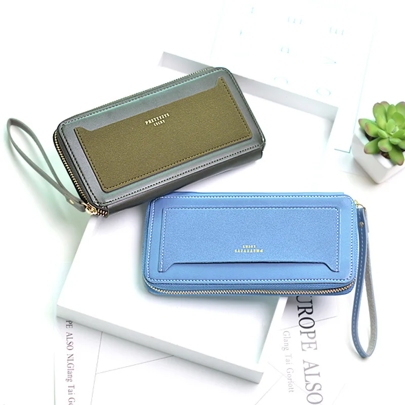 

2019 New Lady Fashion Long Leather Wallet Zipper Patchwork Purse Money Clutch Coin Card Holders Wallet Daily Use Female Carteras