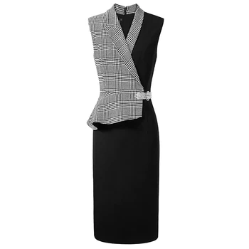 

New Patchwork Women Swallow Gird Dress Elegant OL Office Ladies Dresses J0694