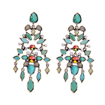 

Vintage Geometric Blue Chandelier Earrings for Women Indian Fashion Long Big Earrings Statement Jewelry