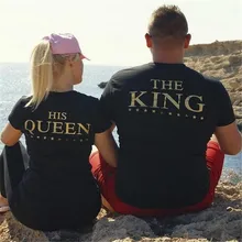 H1063 Valentine T Shirts Woman THE KING HIS QUEEN Funny Letter Print Couples Leisure T-shirt Man O-Neck Tshirt top tees female