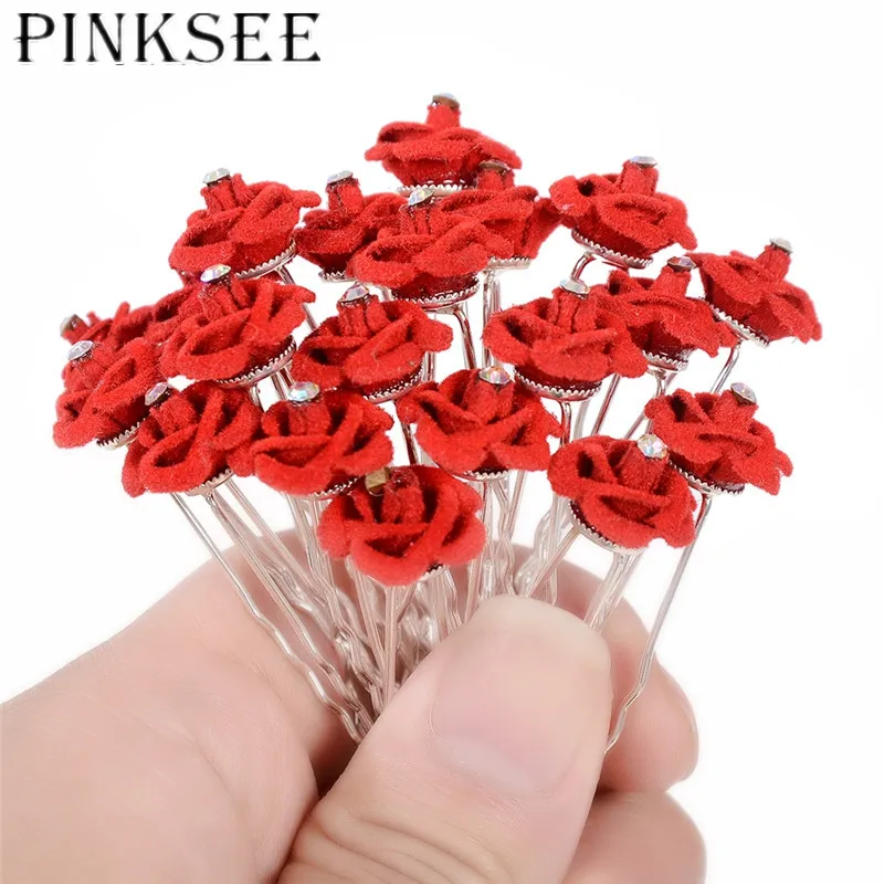 

PINKSEE 20Pcs/lot Bridal Wedding Engagement Crystal Rose Flower Hair Pin Hair Clip Accessory Jewelry Bridal Headwea