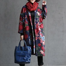 Free shipping 2015 New arrival national trend flower vintage medium long clip long sleeve coat loose
