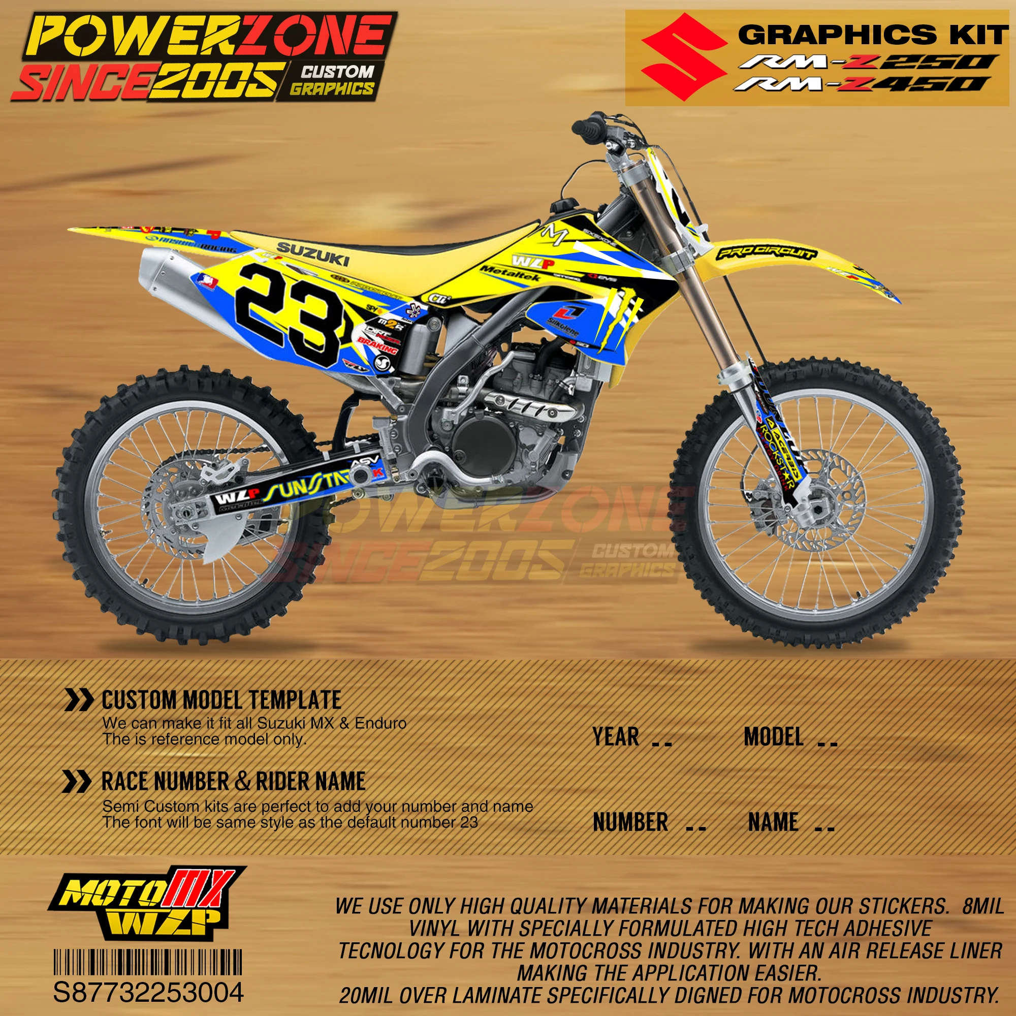 Фотографические фоны PowerZone Custom Team наклейки 3M Набор наклеек для Suzuki RMZ250 04-06 07-09 10-18