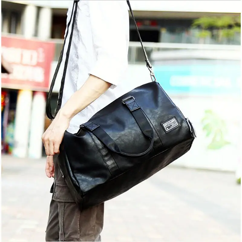 Mens Gym Bag With Compartment For Shoes Women Travel Leather Bag Black PU Waterproof Bag Camping Outdoor Training Shoulder Bags Mens Gym Bag With Compartment For Shoes Women Travel Leather Bag Black PU Waterproof Bag Camping Outdoor Training Shoulder Bags