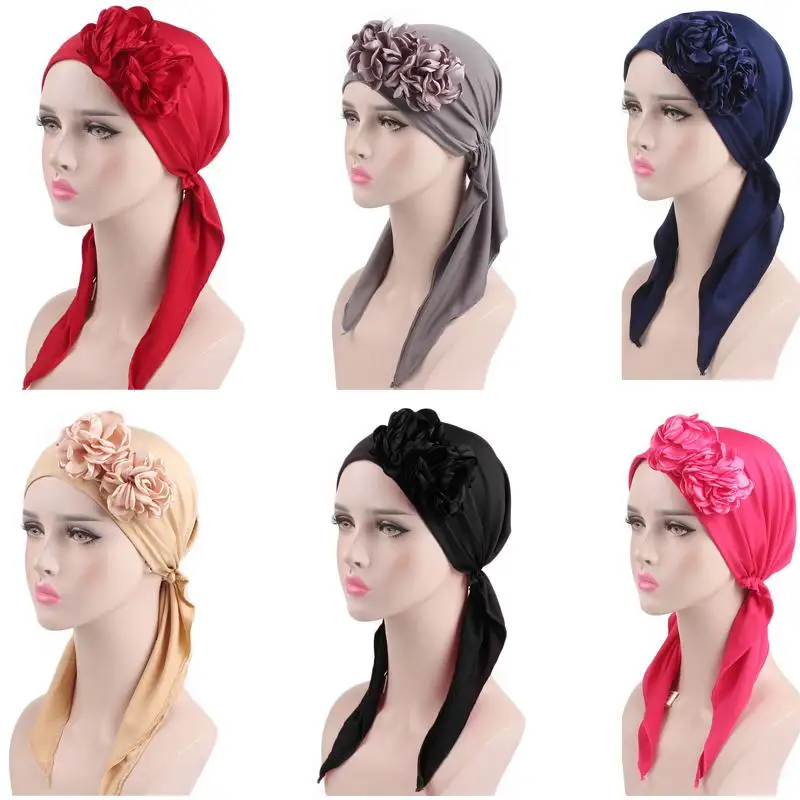 Мусульманская женская цветочная Кепка, кепка с длинным хвостом, кепка для выпадения волос, головной шарф, тюрбан
