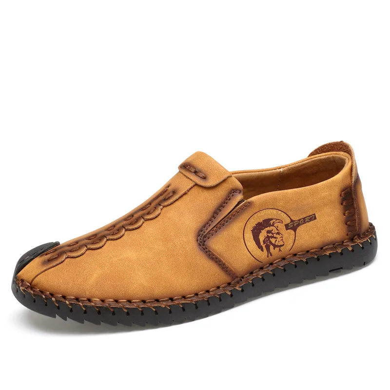 

2019 Fashion Men Casual Leather Loafers Slip-on Shoes Size 38-44 Retro Style Man Brand Driving Shoes Black Khaki Yellow