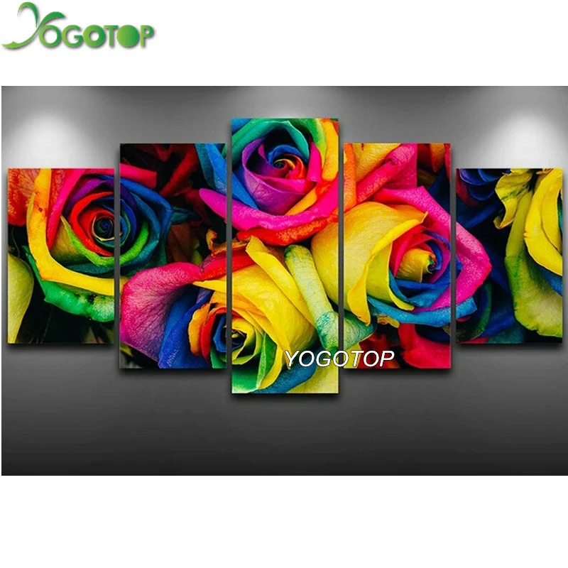

YOGOTOP DIY Diamond Painting Cross Stitch Kits Full Diamond Embroidery 5D Diamond Mosaic Needlework Colorful rose 5pcs ML123