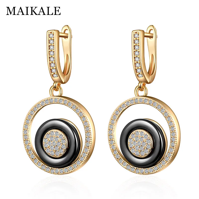 

MAIKALE Trendy Ceramic Drop Earrings Round Copper Plated Gold Silver High Quality Pendant Earrings For Women Send Friend Gifts