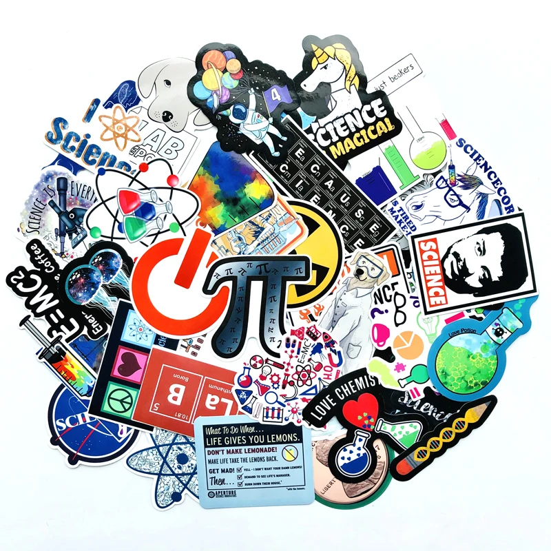 

50PCS Science Chemistry Lab Astronaut Car Stickers Blockchain Code Brain Scientists Funny Stickers For Child Gift Decor Luggage