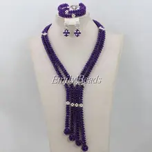 Top Quality Purple Crystal Beads African Jewelry Set Nigerian Wedding African Beads Statement Necklace Set Free Shipping AIJ202