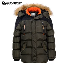 

GLO-STORY Teenage Boys Winter Jackets Children Boy 2018 Casual Streetwear Patchwork with Tape Zipper Hoodie Parkas Coats