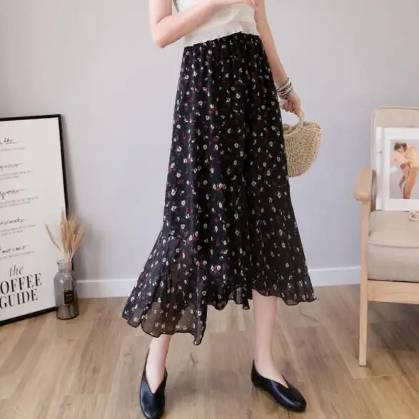 

Womens Elastic Waist Midi Chiffon Skirts Summer Floral Print Pleated Skirt For Women Ladies faldas mujer moda 2019 DV868