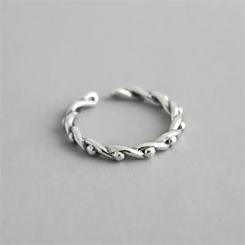 

Flyleaf Ins Twisted Beaded Surface Real 925 Sterling Silver Rings For Women High Quality Fine Jewelry Femme Open Ring Vintage