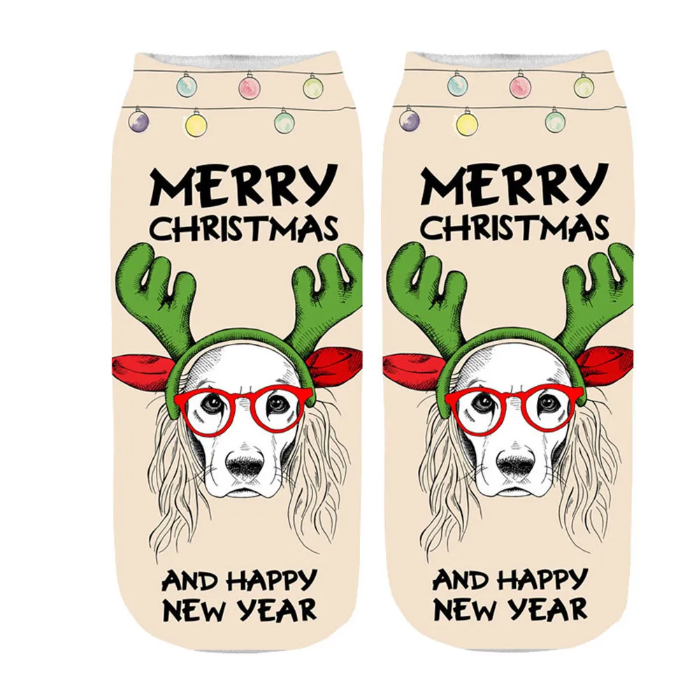 Удобные рождественские хлопчатобумажные носки тапочки короткие носки с милыми животными женские зимние носки calcetines mujer - Цвет: A