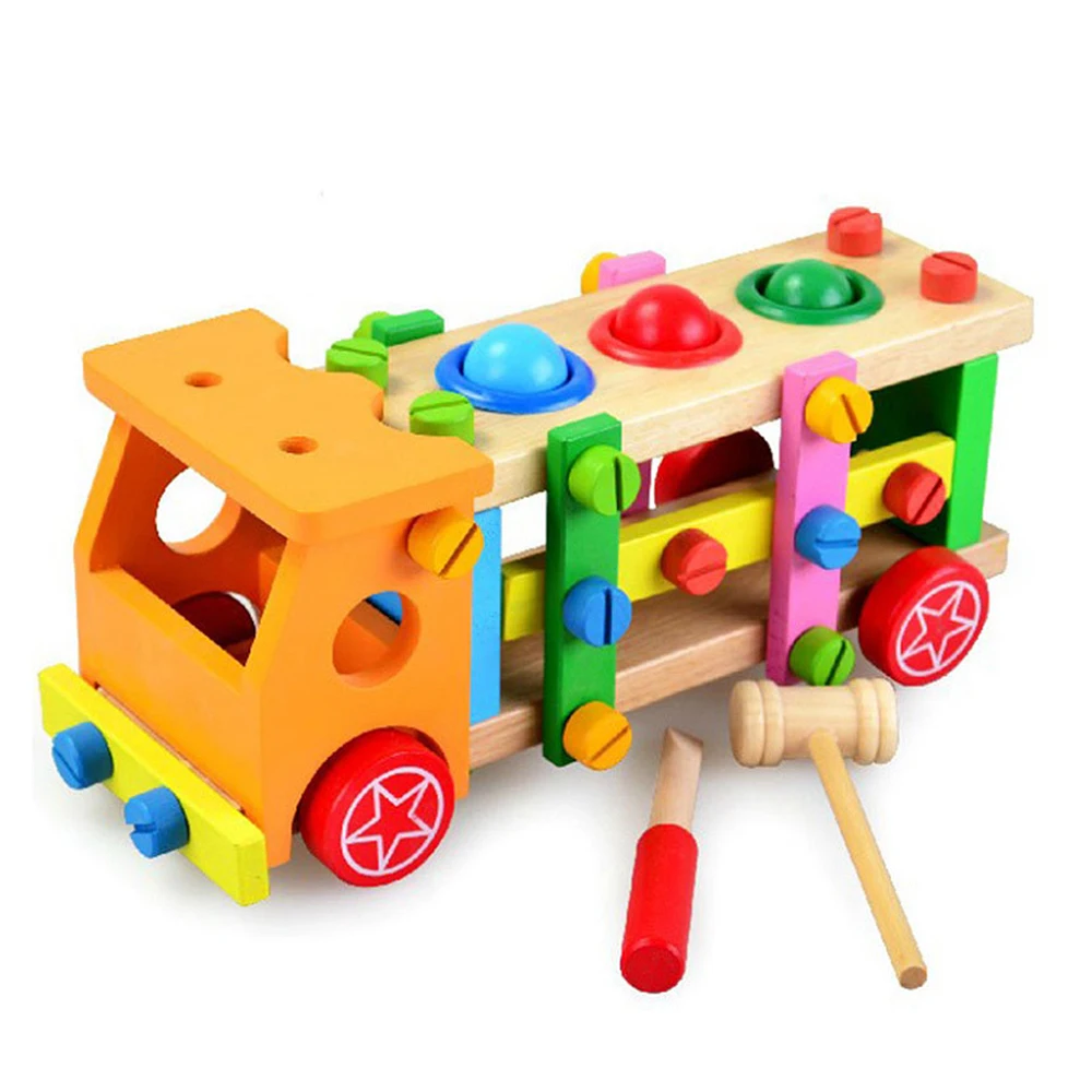 

Baby Educational Wooden Toy Tools Children's Tool Cart Disassembly Table Game Learning Education Knock Ball Garden Game