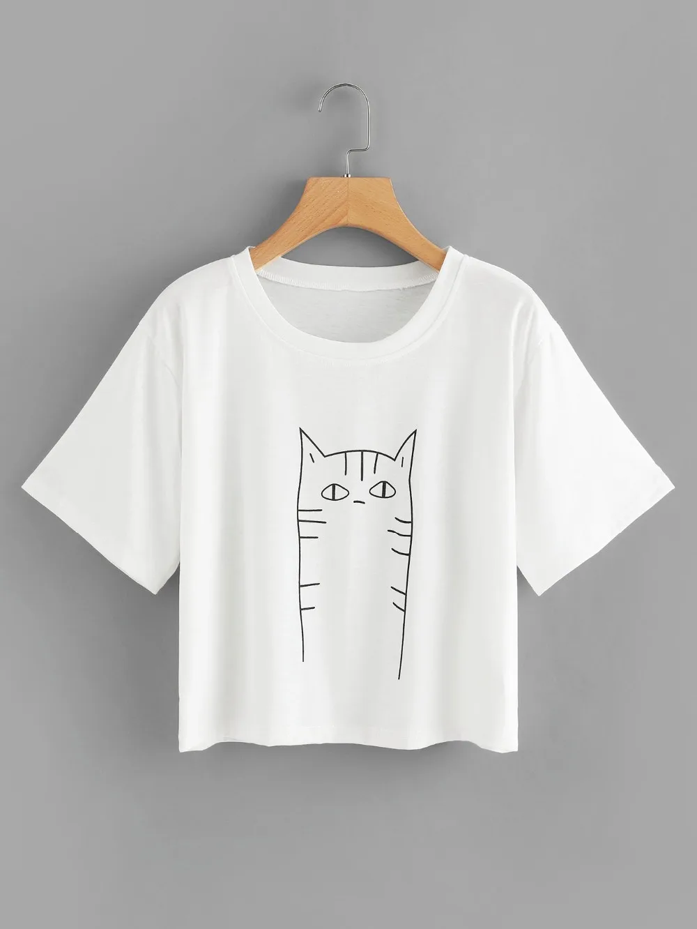Funny cat graphic crop tops 90s women fashion tees simple