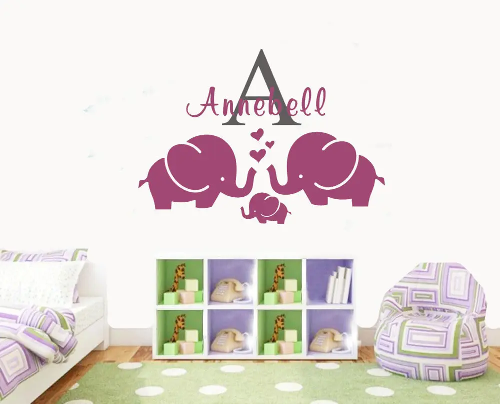 Elephant Kids Removable Vinyl Wall Stickers Personalized Name Wall