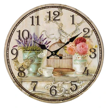 

Floral Vintage Shabby Chic Style 34cm Wall Clock Home Bedroom Kitchen Quartz (Pattern:flower+birds)