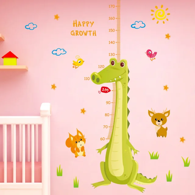 cartoon crocodile child height measurement wall stickers baby happy