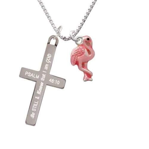 Hot Pink Flamingo - Be Still and Know - Cross Necklace (1)