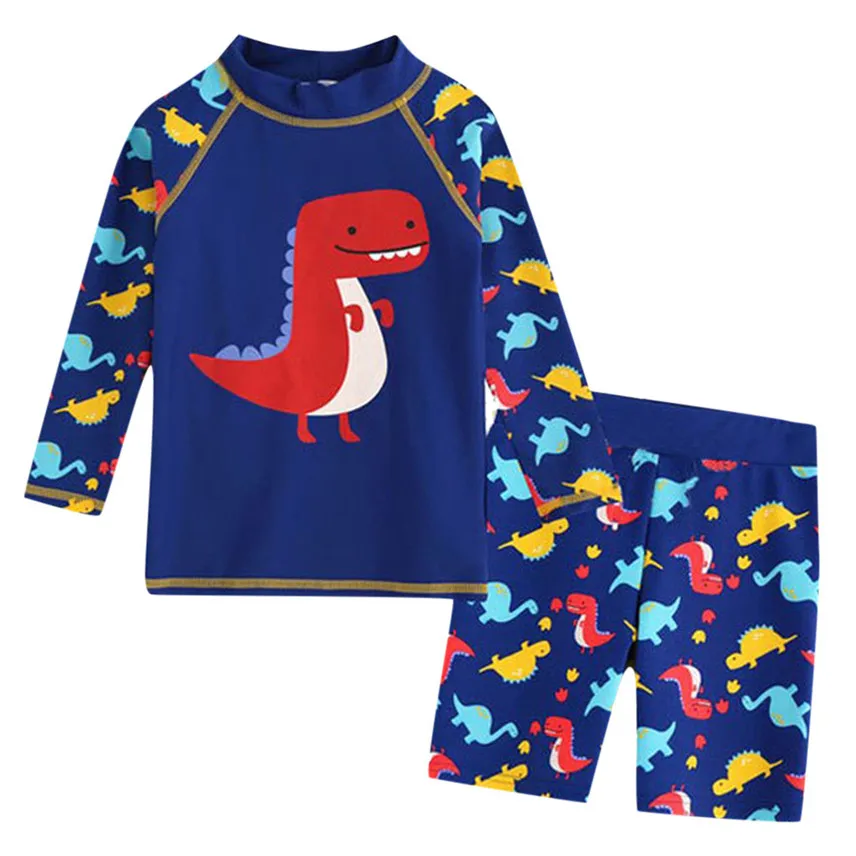 YANGMAILE/детский От 2 до 8 лет для маленьких мальчиков с длинными рукавами, с 3D рисунком динозавра, пляжный купальный костюм, набор для купания, одежда modis, экстремальное бикини Y - Цвет: Red 7-8 Years