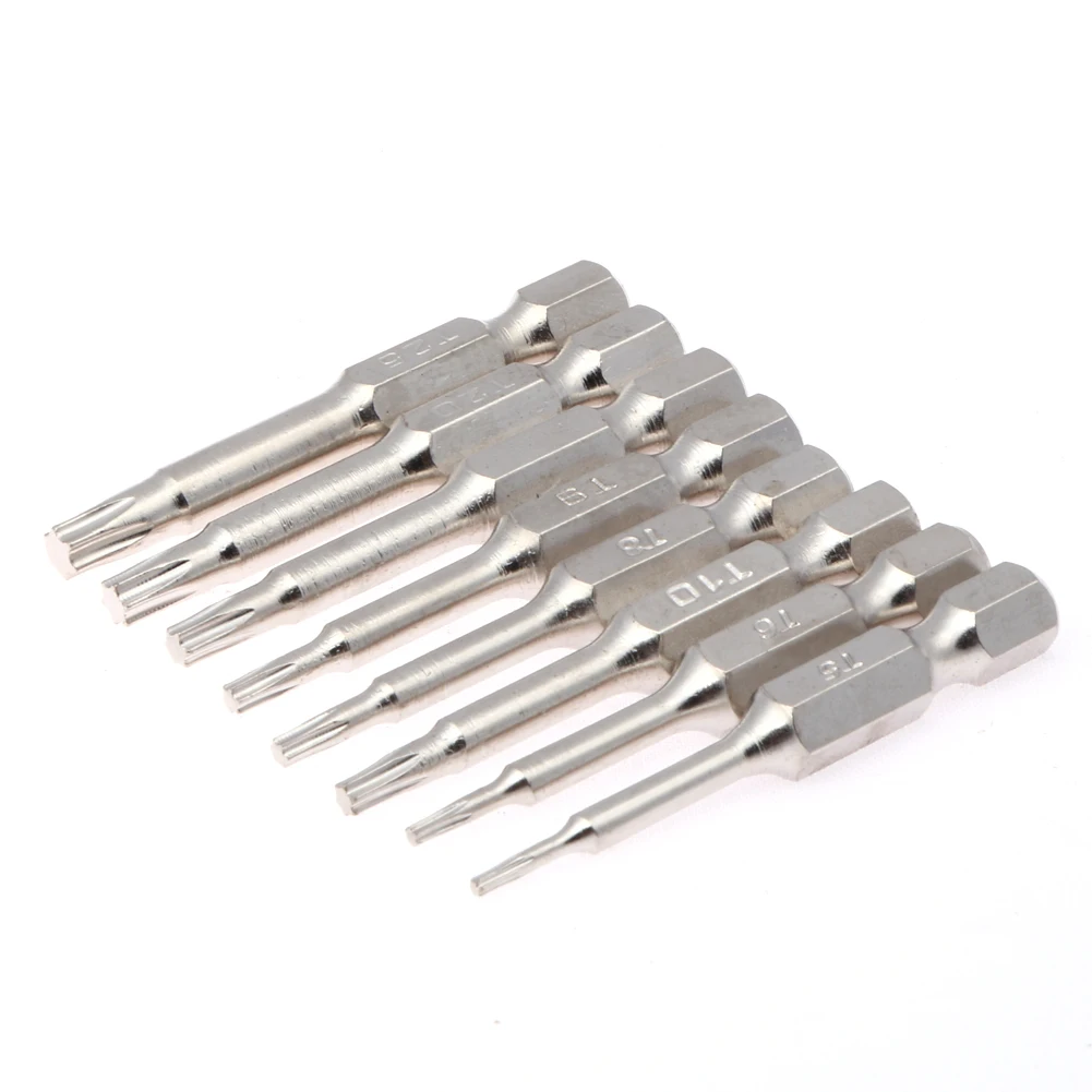 

8pcs 50mm Magnetic Torx Screwdriver Bits 1/4 Inch S2 Chrome Plated Alloy Steel Screwdriver Set Torx Bit Set