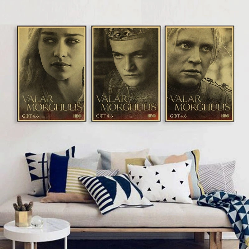 

Vintage Poster style for Game of thrones part 2 TV movie map drawing right around the Dragon kraft paper retro poster