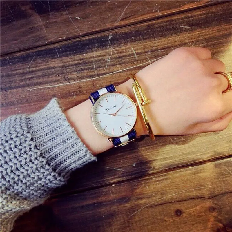2018 jingyang Fashion striped canvas with watch couple watch quartz watch