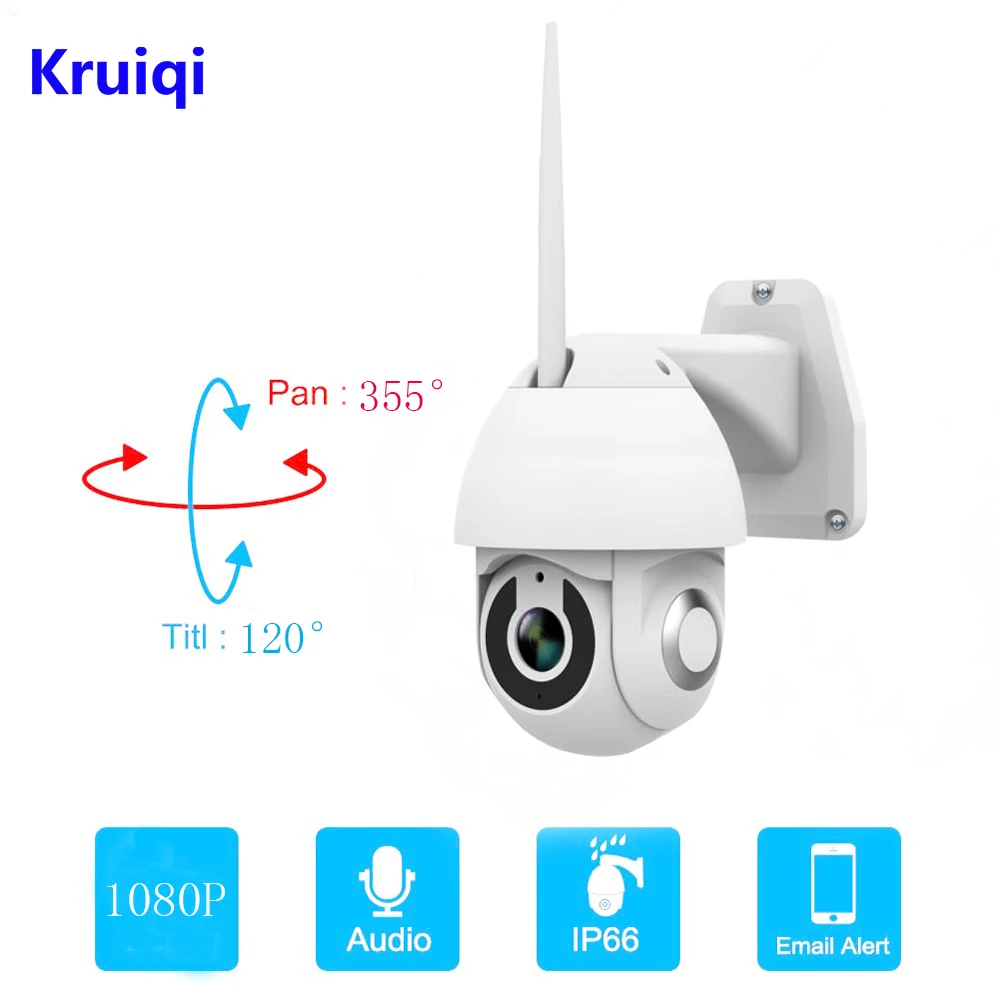 

Kruiqi WiFi IP Security Camera HD Wireless WiFi 1080P PTZ Security Camera Indoor Outdoor Waterproof Dome Surveillance Camera