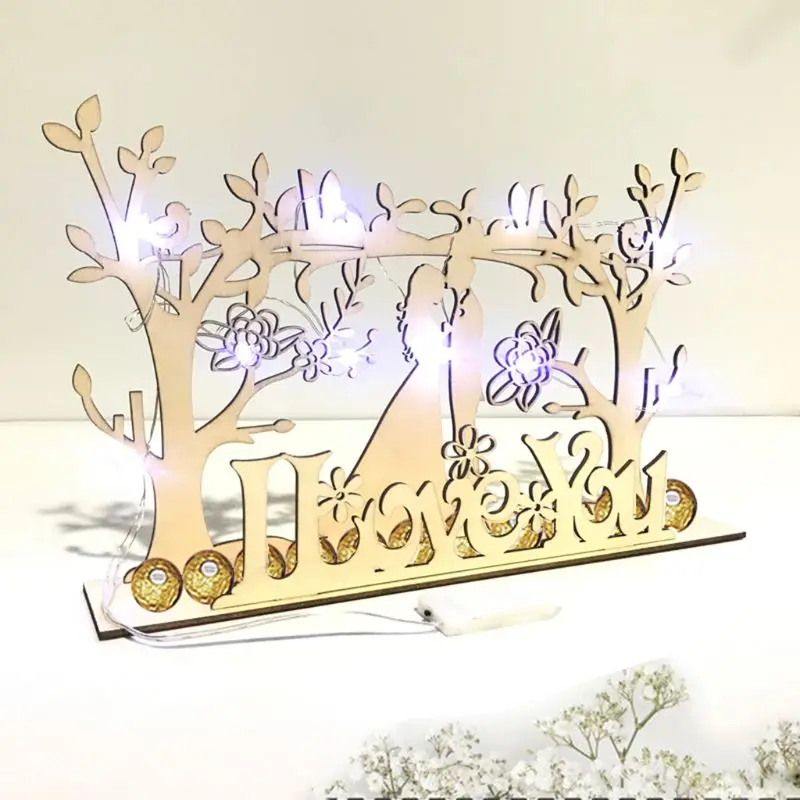 

Wooden I Love You Tree Shape Romantic Countdown With LED Light String DIY Wedding Party Decor Supplies Ornament
