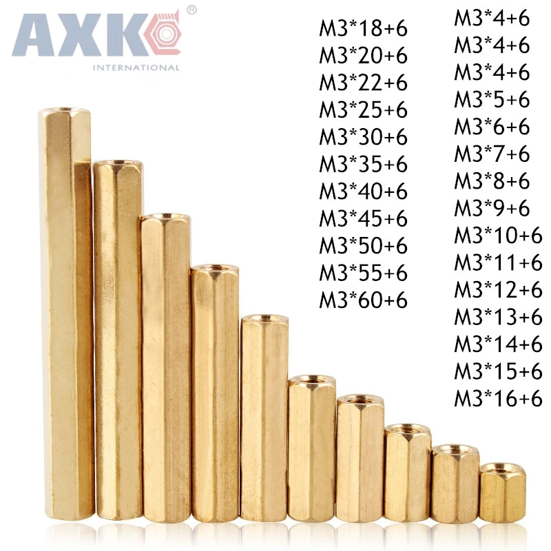 25* New M3 Male 6mm x M3 Female 20mm Brass Standoff Spacer M3 20mm*6mm