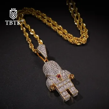 

TBTK Spaceman Model Beatiful Pendant Necklace Costume Jewelry Pendant for man Necklace Gold Paved Full of Sparkling Zircon Body