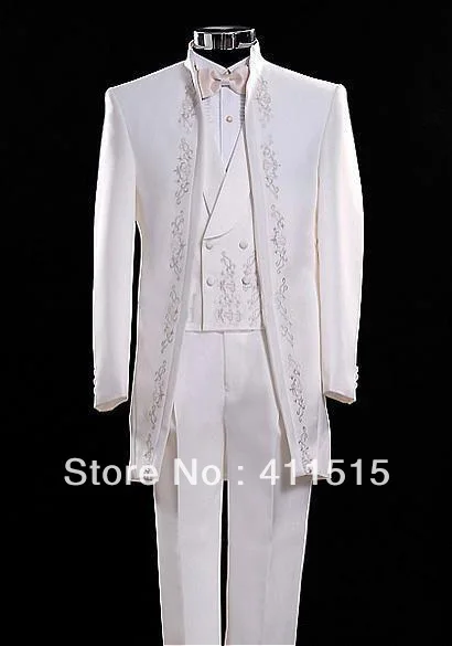 free shipping/Custom Design Size and Color Embroidery Groom Tuxedo Best Man White Groomsmen Men Wedding wear Suits/custom tuxedo