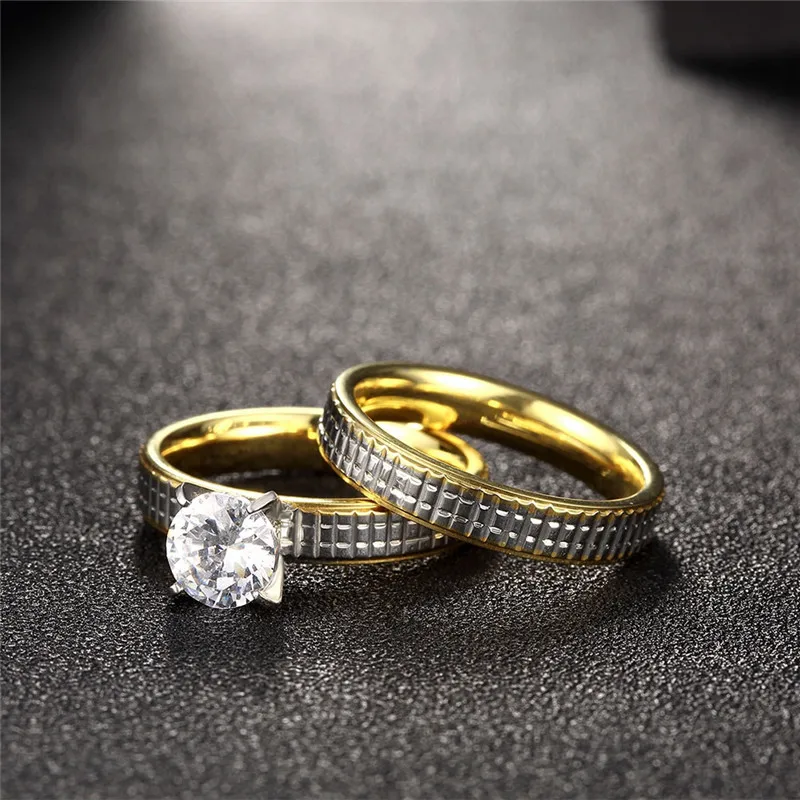 LKO Korean Style Fashion Personality Double Zircon Ring 316L Stainless Steel Rings aureate Wedding Jewelry TGR041-A