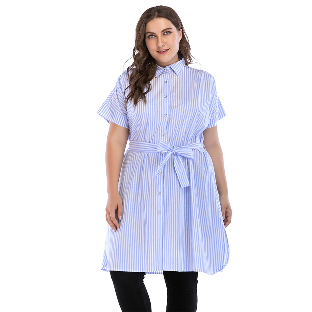 Buy Women's Lady Shirt Knee Length Dress Short Sleeve