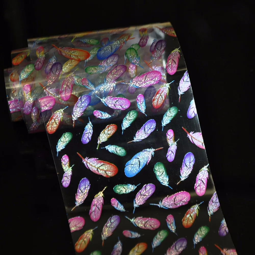 

Wholesale Roll Flowing Purple Glitter Feather Nail Art Polish Transfer Foil Tips Decor GL08