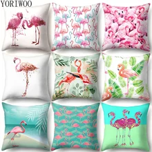 YORIWOO Hawaii decoración con flamencos funda de cojín de cumpleaños feliz sofá funda de cojín Tropical funda de almohada decoración para fiesta hawaiana