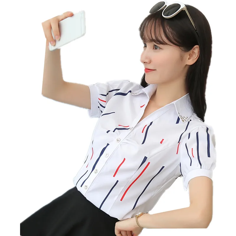 

B2033 summer 2019 new korean version women fashion short sleeved blouse chiffon shirt cheap wholesale