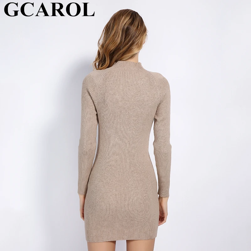 Женский длинный свитер GCAROL, эластичный вязаный пуловер, закрывающий бедра, с воротником-стойкой на осень и зиму