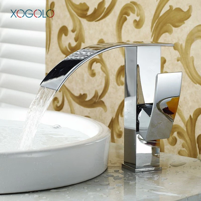 

Xogolo Fashion Waterfall Faucet For Bathroom Chrome Single Hole Basin Faucet Mixer New Arrival Cold And Hot Sink Tap
