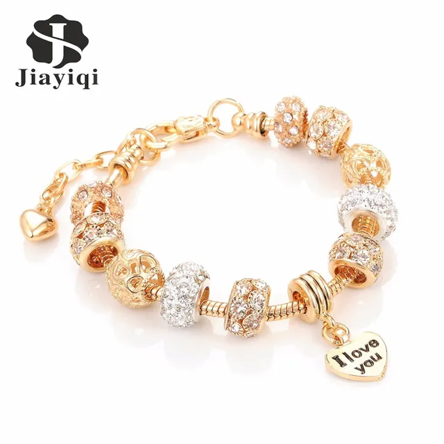 Jiayiqi Fashion European Beads Bracelet Vintage DIY Crystal Silver Golden Color Jiayiqi Fashion European Beads Bracelet Vintage DIY Crystal Silver Golden Color