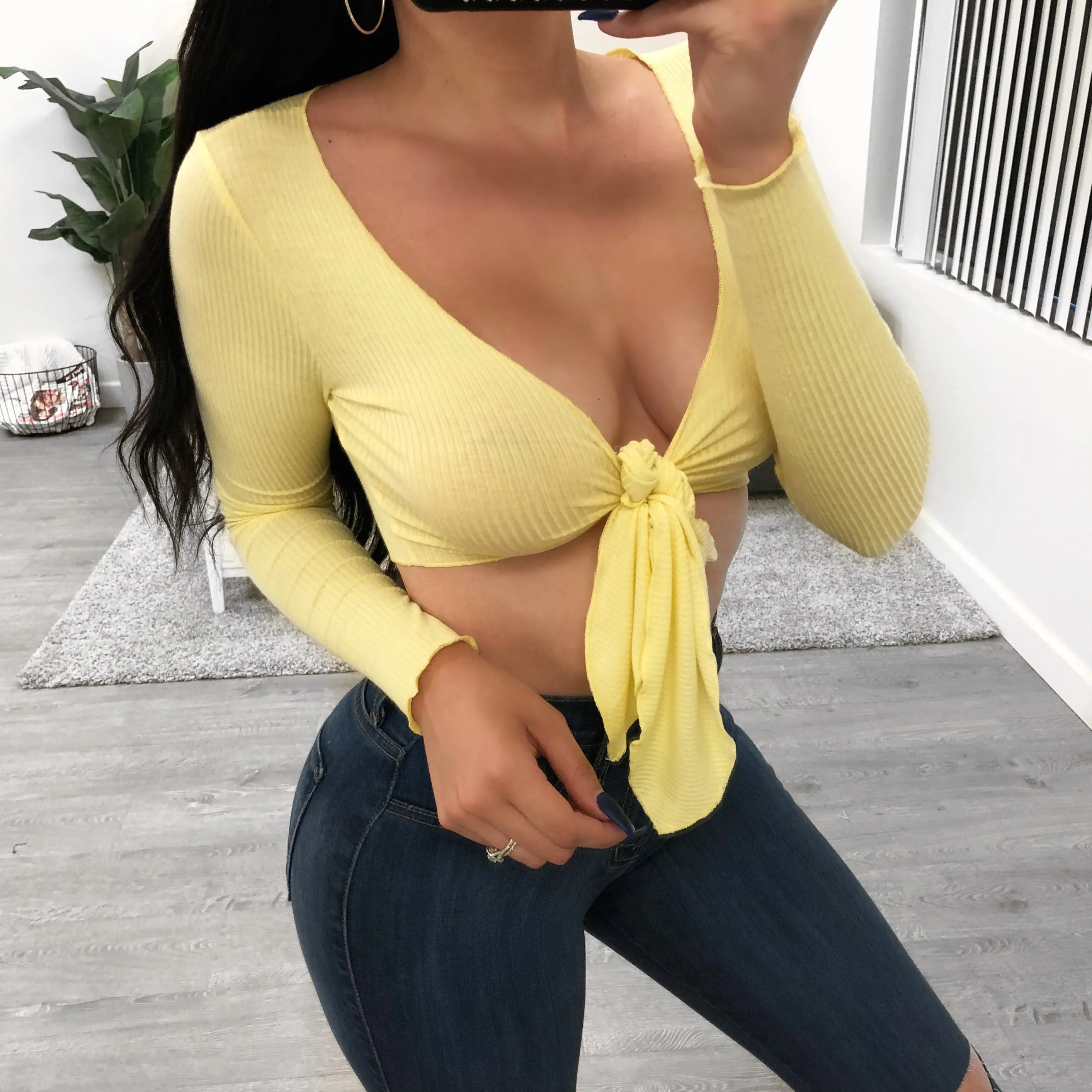 Women Summer Tops Knotted Tie Front Crop Cropped Casual Blouse Solid V-Neck Women Summer Tops Knotted Tie Front Crop Cropped Casual Blouse Solid V-Neck